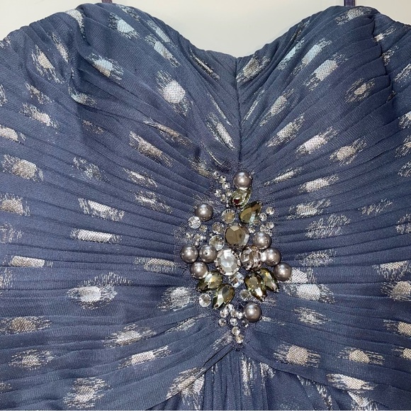 Adrianna Papell Foiled Dot Draped Mesh Gown Slate Gray Sz 2 - Picture 5 of 17